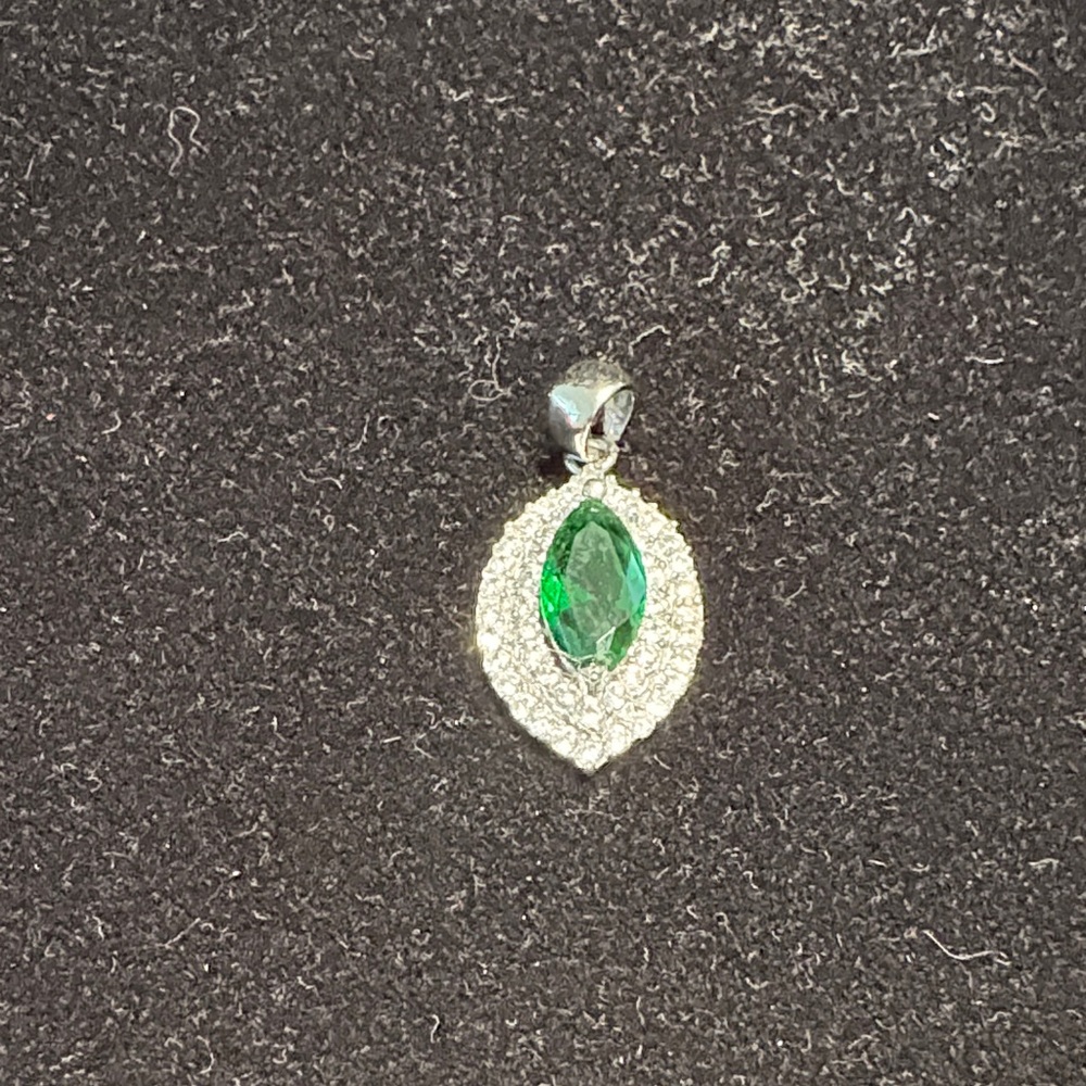 Sparkling Silver Necklace with Emerald Green Accent